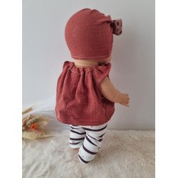Ensemble poupee 32-36cm : legging rayures mauve, haut gaze rouille et turban
