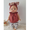 Ensemble poupee 32-36cm : legging rayures mauve, haut gaze rouille et turban