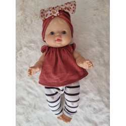 Ensemble poupee 32-36cm : legging rayures mauve, haut gaze rouille et turban