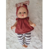 Ensemble poupee 32-36cm : legging rayures mauve, haut gaze rouille et turban