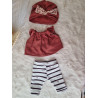 Ensemble poupee 32-36cm : legging rayures mauve, haut gaze rouille et turban