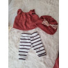 Ensemble poupee 32-36cm : legging rayures mauve, haut gaze rouille et turban