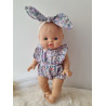 Combinaison short poupee 32-36cm et bandeau noeud coton fleuris mauve