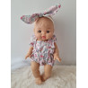Combinaison short poupee 32-36cm et bandeau noeud coton fleuris rose pale