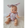 Combinaison short poupee 32-36cm et bandeau noeud coton fleuris rose pale