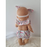 Combinaison short poupee 32-36cm et bandeau noeud coton fleuris rose pale
