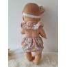 Combinaison short poupee 32-36cm et bandeau noeud coton fleuris rose