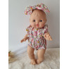 Combinaison short poupee 32-36cm et bandeau noeud coton fleuris rose