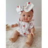 Combinaison short poupee 32-36cm et bandeau noeud coton blanc fraises