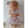 Combi robe poupee 32-36cm et serre tete noeud coton fleuris rose clair
