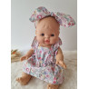 Combi robe poupee 32-36cm et serre tete noeud coton fleuris rose clair