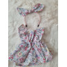 Combi robe poupee 32-36cm et serre tete noeud coton fleuris rose