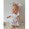 Combi robe poupee 32-36cm et serre tete noeud coton blanc fraises