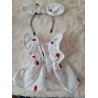 Combi robe poupee 32-36cm et serre tete noeud coton blanc fraises