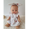 Combi robe poupee 32-36cm et serre tete noeud coton blanc fraises