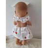 Combi robe poupee 32-36cm et serre tete noeud coton blanc fraises