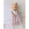 Robe poupee 32-36cm tulle coeurs rose et bandeau assorti