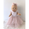 Robe poupee 32-36cm tulle coeurs rose et bandeau assorti