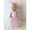 Robe poupee 32-36cm tulle coeurs rose et bandeau assorti