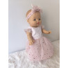 Robe poupee 32-36cm tulle coeurs rose et bandeau assorti