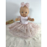 Robe poupee 32-36cm tulle coeurs rose et bandeau assorti