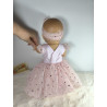 Robe poupee 32-36cm tulle coeurs rose et bandeau assorti
