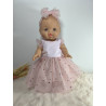 Robe poupee 32-36cm tulle coeurs rose et bandeau assorti