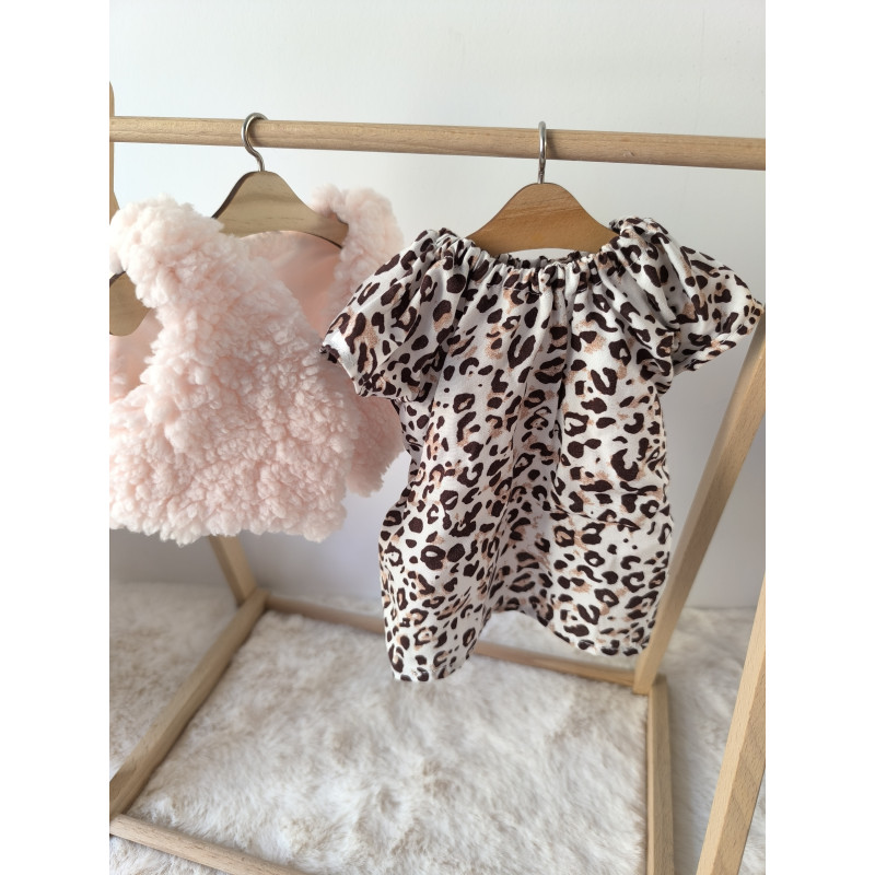 Tenue léopard rose poudré pour poupée Gordi 34 cm fait main