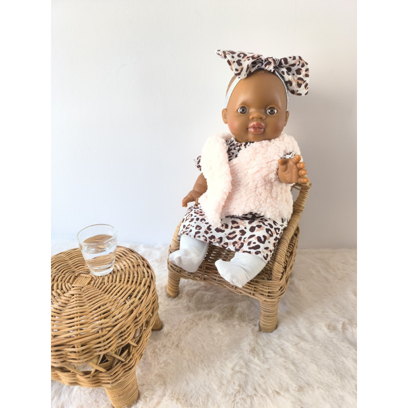 Tenue “Graou” léopard et rose poudré pour poupée Gordi 34 cm