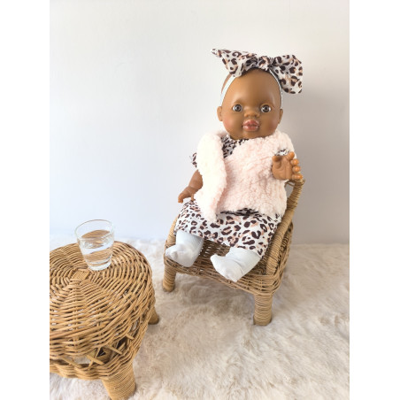 Tenue “Graou” léopard et rose poudré pour poupée Gordi 34 cm