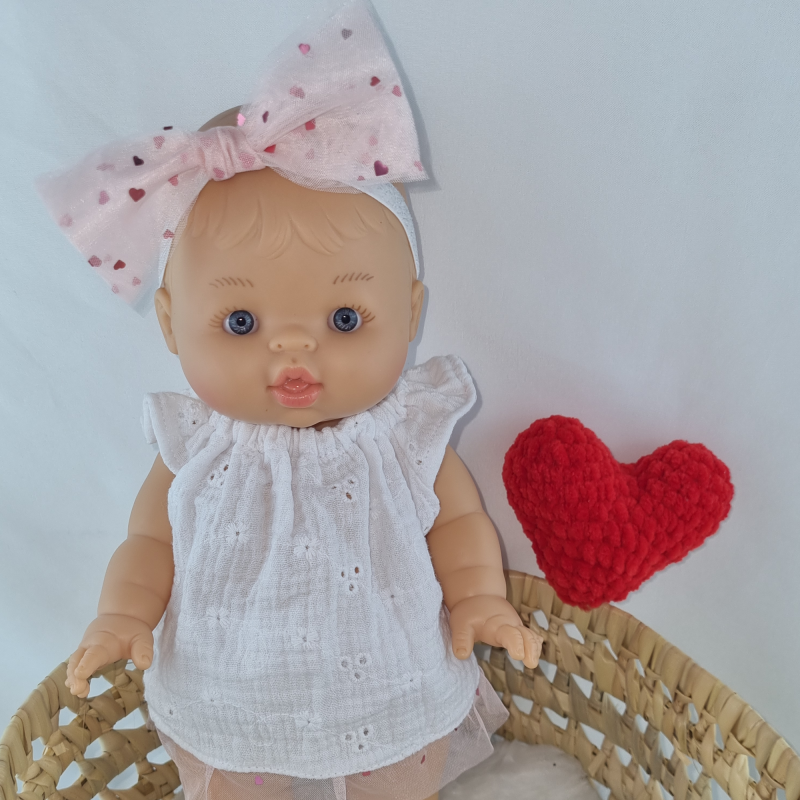 Ensemble pour poupée 32-36 cm : Bloomer, haut en dentelle et nœud cœur