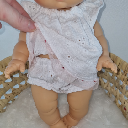 Ensemble pour poupée 32-36 cm - Bloomer, haut et nœud en dentelle et tulle cœur