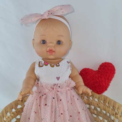 Ensemble pour poupée 32-36 cm - Body "Love", jupe en tulle cœur et bandeau assorti