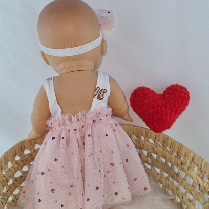 Ensemble pour poupée 32-36 cm - Body "Love", jupe en tulle cœur et bandeau assorti