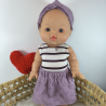 Tenue poupée 32-36cm : body jersey, jupe et bandeau double gaze mauve