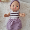 Tenue poupée 32-36cm : body jersey, jupe et bandeau double gaze mauve
