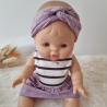 Tenue poupée 32-36cm : body jersey, jupe et bandeau double gaze mauve