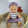 Tenue poupée 32-36cm : body jersey, jupe et bandeau double gaze mauve