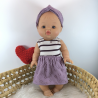 Tenue poupée 32-36cm : body jersey, jupe et bandeau double gaze mauve