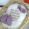 Tenue poupée 32-36cm : body jersey, jupe et bandeau double gaze mauve