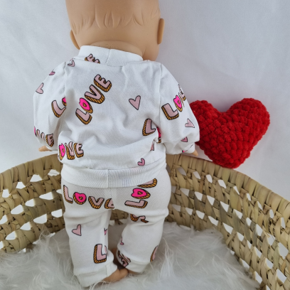 Ensemble pour poupée 32-36 cm - Legging et sweat blanc imprimé "Love"