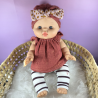 Ensemble poupee 32-36cm : legging rayures mauve, haut gaze rouille et turban