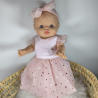Robe poupee 32-36cm tulle coeurs rose et bandeau assorti