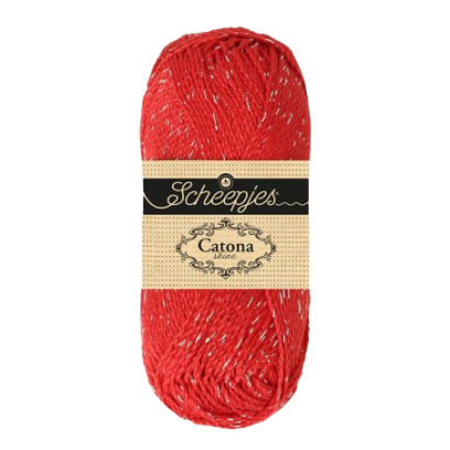 Pelote scheepjes catona shine 50g coton couleur rouge argenté 115