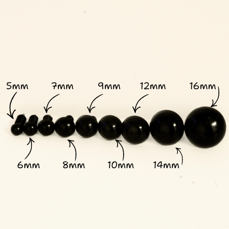 Yeux de sécurité noirs 12mm pour amigurumi et poupées – Vente par paire