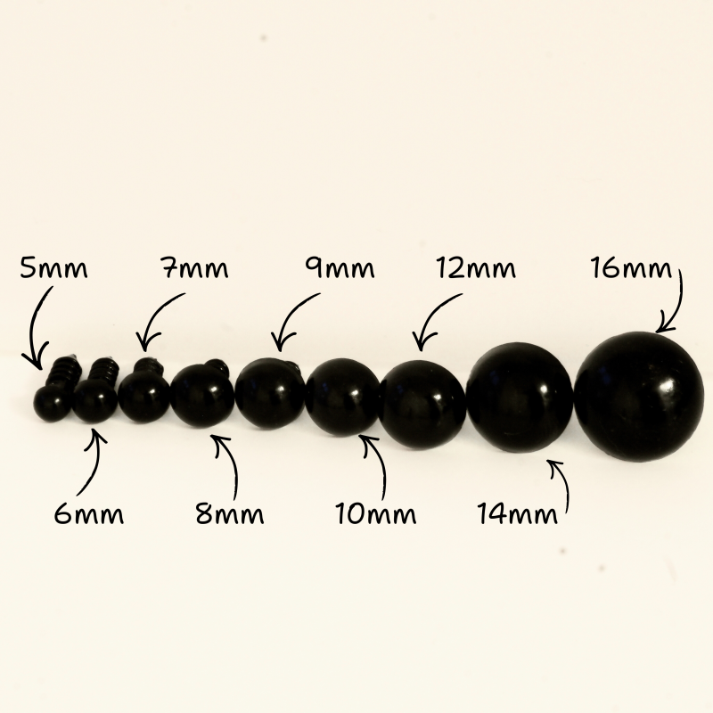 Yeux de sécurité noirs 14mm pour amigurumi et poupées – Vente par paire