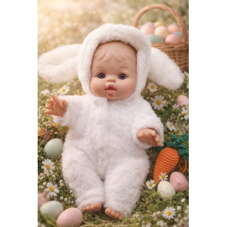 Déguisement lapin en fausse fourrure pour poupée 32 à 36 cm