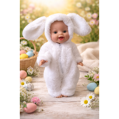 Déguisement lapin en fausse fourrure pour poupée 32 à 36 cm – zip