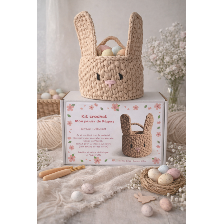 Kit crochet débutant panier de Pâques lapin beige