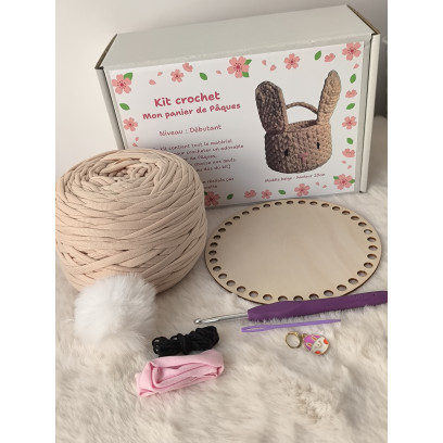 Kit crochet débutant panier de Pâques lapin beige